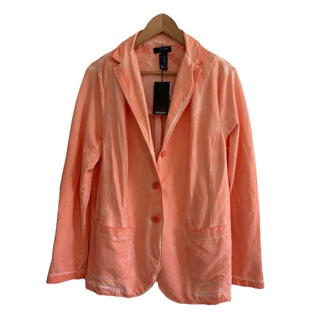 Olsen NWT Peach Coral Linen Blend Blazer Jacket "Tribal Jet Set" Women's Size LG